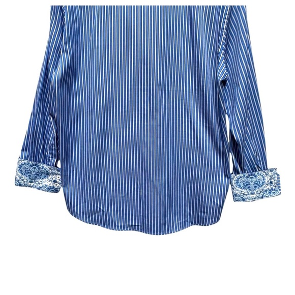 Robert Graham Striped Paisley Flip Cuff Button Down Dress Shirt Size XL - Picture 6 of 10
